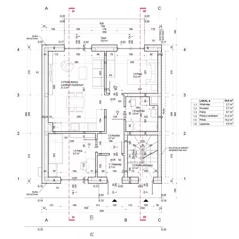 2 pokoje, mieszkanie 54,60 m², parter, oferta nr 6A, Apartamenty Południowa, Dys, ul. Południowa