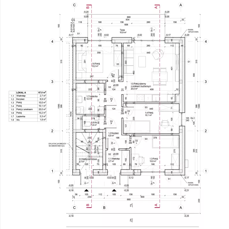 4 pokoje, mieszkanie 67,00 m², parter, oferta nr 7A, Apartamenty Południowa, Dys, ul. Południowa