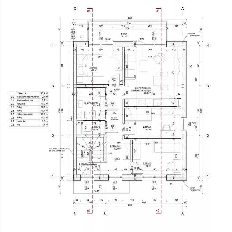 4 pokoje, mieszkanie 75,40 m², piętro 1, oferta nr 7B, Apartamenty Południowa, Dys, ul. Południowa