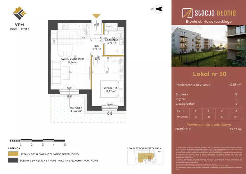 2 pokoje, mieszkanie 42,08 m², parter, oferta nr 10, Stacja Błonie Etap II, Błonie, ul. Nowakowskiego