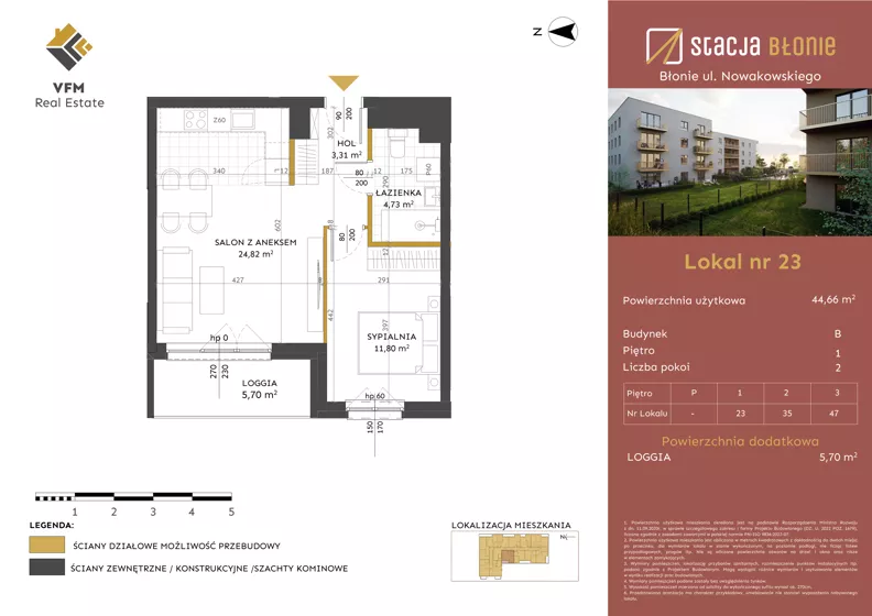 2 pokoje, mieszkanie 44,66 m², piętro 1, oferta nr 23, Stacja Błonie Etap II, Błonie, ul. Nowakowskiego