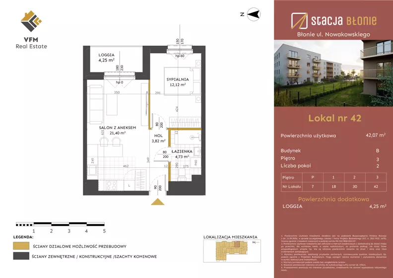 2 pokoje, mieszkanie 42,07 m², piętro 3, oferta nr 42, Stacja Błonie Etap II, Błonie, ul. Nowakowskiego