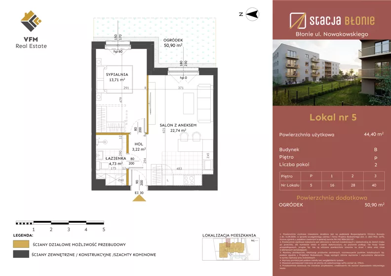 2 pokoje, mieszkanie 44,40 m², parter, oferta nr 5, Stacja Błonie Etap II, Błonie, ul. Nowakowskiego