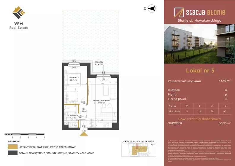 2 pokoje, mieszkanie 44,40 m², parter, oferta nr 5, Stacja Błonie Etap II, Błonie, ul. Nowakowskiego