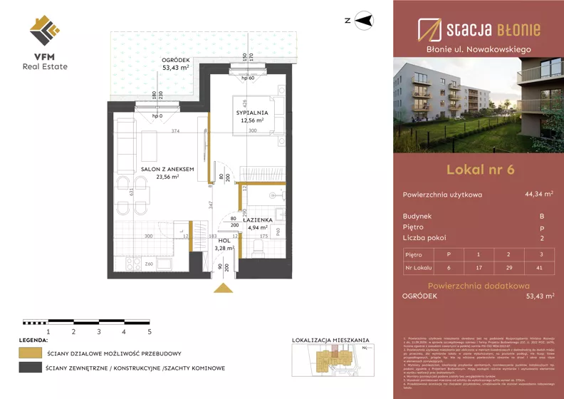 2 pokoje, mieszkanie 44,34 m², parter, oferta nr 6, Stacja Błonie Etap II, Błonie, ul. Nowakowskiego