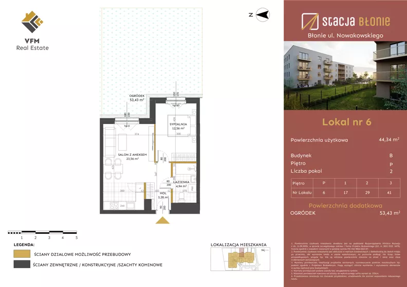 2 pokoje, mieszkanie 44,34 m², parter, oferta nr 6, Stacja Błonie Etap II, Błonie, ul. Nowakowskiego