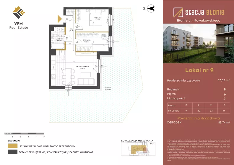 3 pokoje, mieszkanie 57,52 m², parter, oferta nr 9, Stacja Błonie Etap II, Błonie, ul. Nowakowskiego