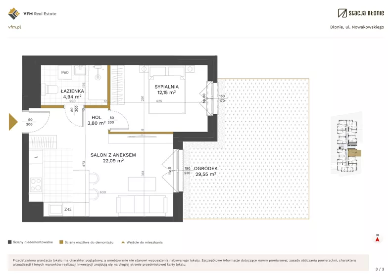 2 pokoje, mieszkanie 42,98 m², parter, oferta nr 7, Stacja Błonie Etap III, Błonie, ul. Nowakowskiego