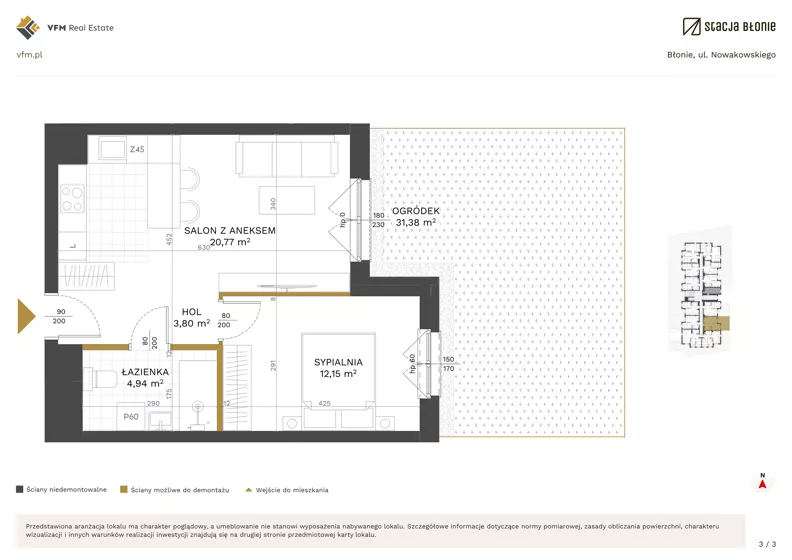 2 pokoje, mieszkanie 41,66 m², parter, oferta nr 8, Stacja Błonie Etap III, Błonie, ul. Nowakowskiego