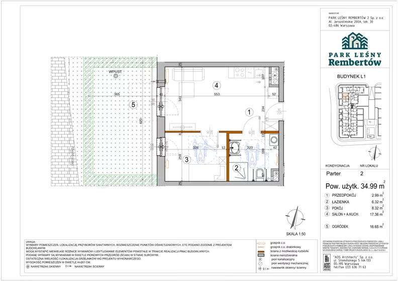 2 pokoje, mieszkanie 34,99 m², parter, oferta nr L1-2, Park Leśny Rembertów - L1 L2, Warszawa, Rembertów, ul. Chełmżyńska 198