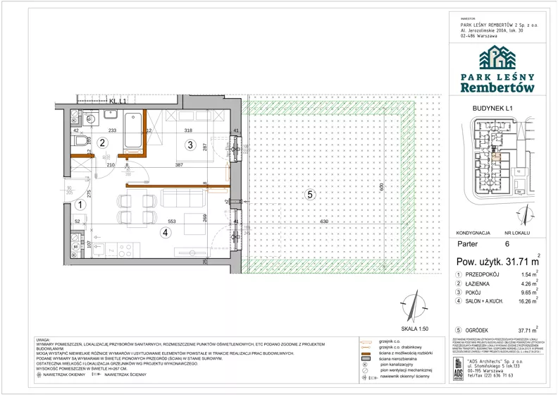 2 pokoje, mieszkanie 31,71 m², parter, oferta nr L1-6, Park Leśny Rembertów - L1 L2, Warszawa, Rembertów, ul. Chełmżyńska 198