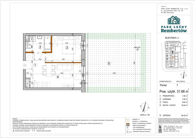 2 pokoje, mieszkanie 31,66 m², parter, oferta nr L1-7, Park Leśny Rembertów - L1 L2, Warszawa, Rembertów, ul. Chełmżyńska 198