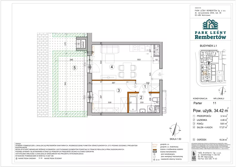 2 pokoje, mieszkanie 34,42 m², parter, oferta nr L1-11, Park Leśny Rembertów - L1 L2, Warszawa, Rembertów, ul. Chełmżyńska 198