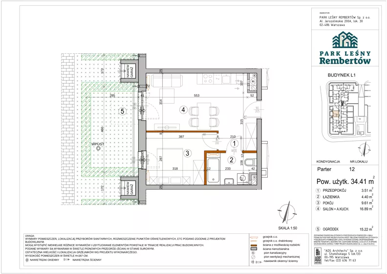 2 pokoje, mieszkanie 34,41 m², parter, oferta nr L1-12, Park Leśny Rembertów - L1 L2, Warszawa, Rembertów, ul. Chełmżyńska 198