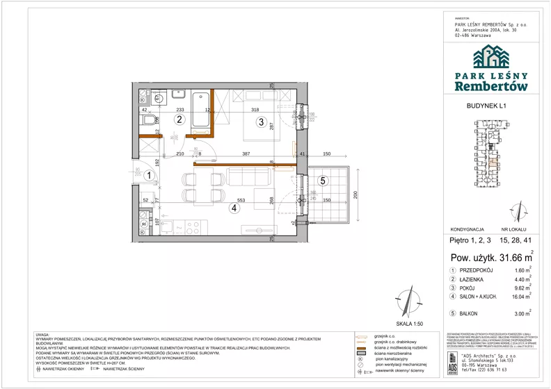 2 pokoje, mieszkanie 31,66 m², piętro 1, oferta nr L1-15, Park Leśny Rembertów - L1 L2, Warszawa, Rembertów, ul. Chełmżyńska 198