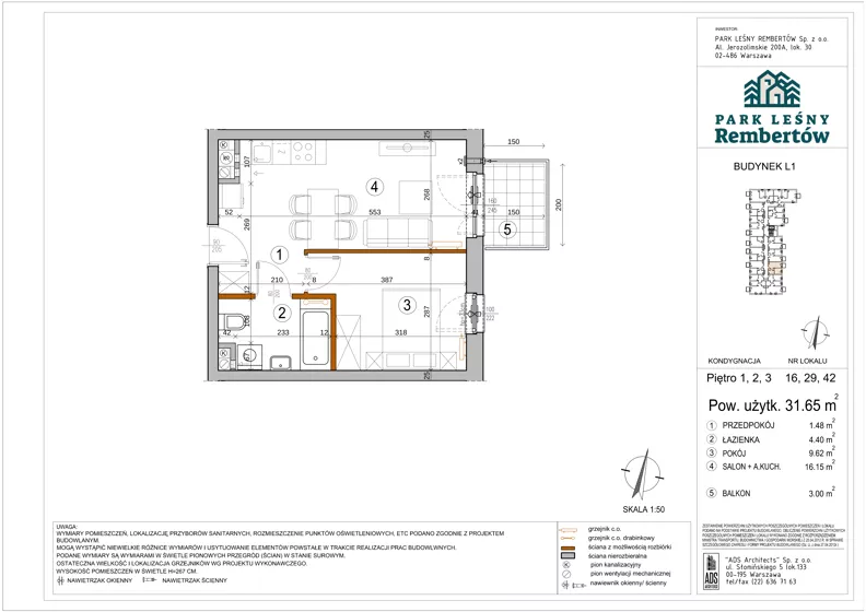 2 pokoje, mieszkanie 31,65 m², piętro 1, oferta nr L1-16, Park Leśny Rembertów - L1 L2, Warszawa, Rembertów, ul. Chełmżyńska 198