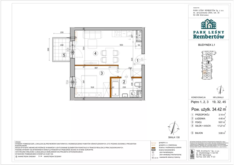 2 pokoje, mieszkanie 34,42 m², piętro 1, oferta nr L1-19, Park Leśny Rembertów - L1 L2, Warszawa, Rembertów, ul. Chełmżyńska 198