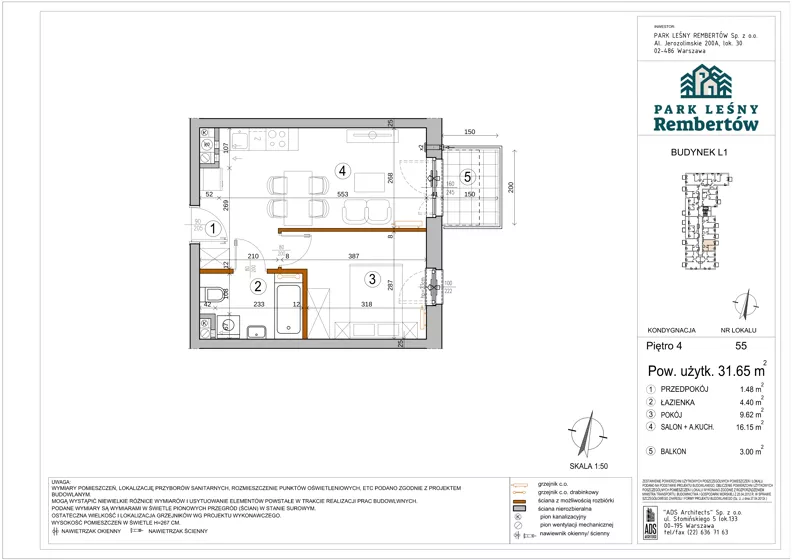 2 pokoje, mieszkanie 31,65 m², piętro 4, oferta nr L1-55, Park Leśny Rembertów - L1 L2, Warszawa, Rembertów, ul. Chełmżyńska 198