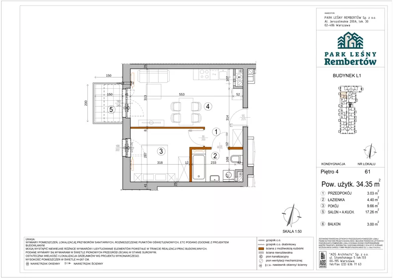2 pokoje, mieszkanie 34,35 m², piętro 4, oferta nr L1-61, Park Leśny Rembertów - L1 L2, Warszawa, Rembertów, ul. Chełmżyńska 198