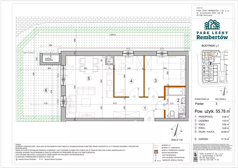 3 pokoje, mieszkanie 55,78 m², parter, oferta nr L1-3, Park Leśny Rembertów - L1 L2, Warszawa, Rembertów, ul. Chełmżyńska 198