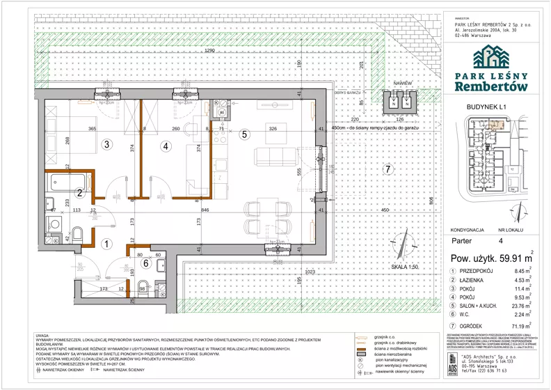3 pokoje, mieszkanie 59,91 m², parter, oferta nr L1-4, Park Leśny Rembertów - L1 L2, Warszawa, Rembertów, ul. Chełmżyńska 198