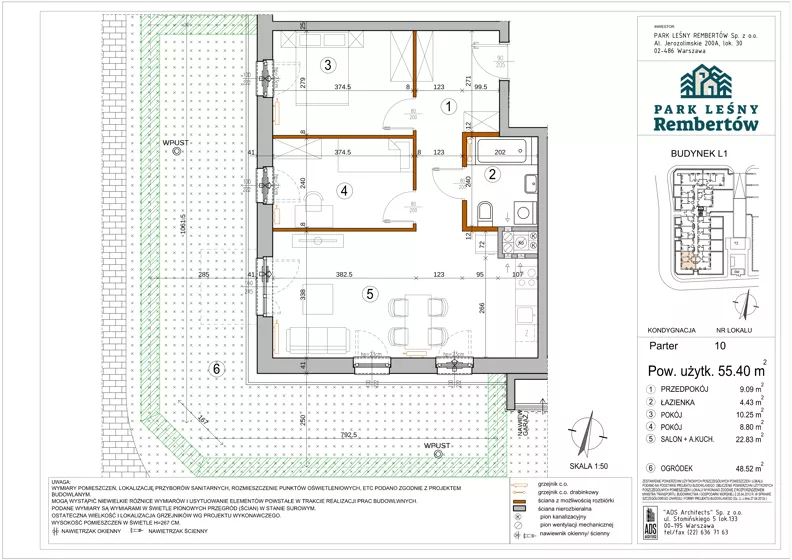 3 pokoje, mieszkanie 55,40 m², parter, oferta nr L1-10, Park Leśny Rembertów - L1 L2, Warszawa, Rembertów, ul. Chełmżyńska 198
