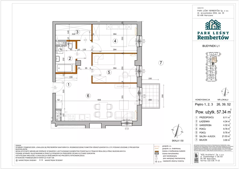 3 pokoje, mieszkanie 57,34 m², piętro 2, oferta nr L1-39, Park Leśny Rembertów - L1 L2, Warszawa, Rembertów, ul. Chełmżyńska 198