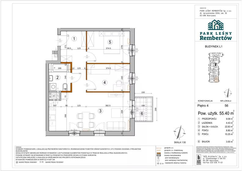3 pokoje, mieszkanie 55,40 m², piętro 4, oferta nr L1-56, Park Leśny Rembertów - L1 L2, Warszawa, Rembertów, ul. Chełmżyńska 198