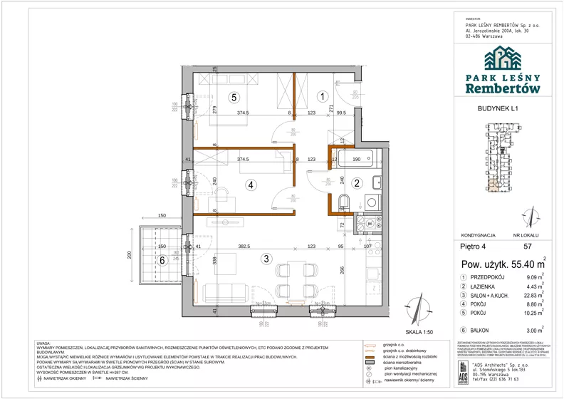 3 pokoje, mieszkanie 55,40 m², piętro 4, oferta nr L1-57, Park Leśny Rembertów - L1 L2, Warszawa, Rembertów, ul. Chełmżyńska 198