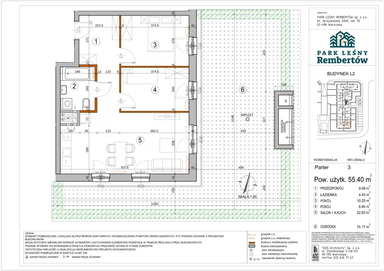 3 pokoje, mieszkanie 55,40 m², parter, oferta nr L2-3, Park Leśny Rembertów - L1 L2, Warszawa, Rembertów, ul. Chełmżyńska 198