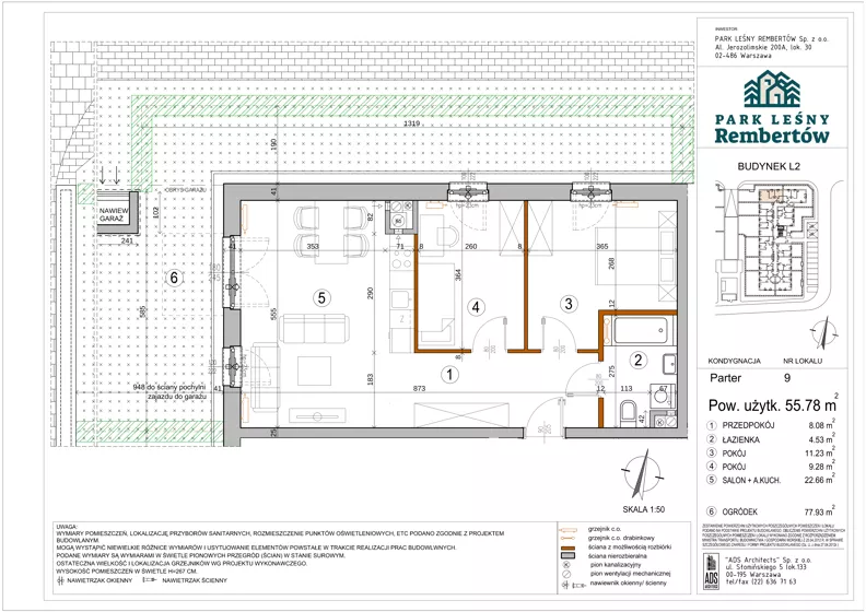 3 pokoje, mieszkanie 55,78 m², parter, oferta nr L2-9, Park Leśny Rembertów - L1 L2, Warszawa, Rembertów, ul. Chełmżyńska 198