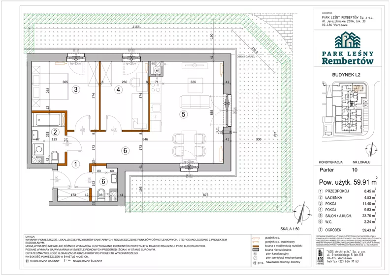 3 pokoje, mieszkanie 59,91 m², parter, oferta nr L2-10, Park Leśny Rembertów - L1 L2, Warszawa, Rembertów, ul. Chełmżyńska 198