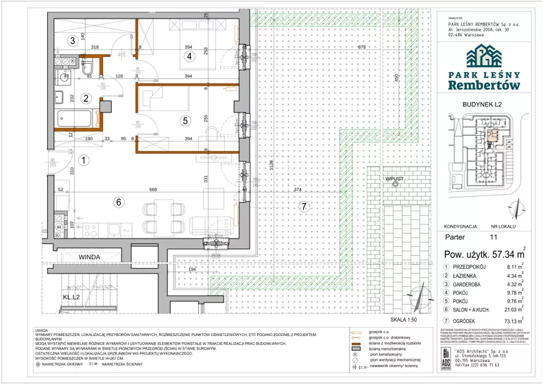 3 pokoje, mieszkanie 57,34 m², piętro 1, oferta nr L2-11, Park Leśny Rembertów - L1 L2, Warszawa, Rembertów, ul. Chełmżyńska 198