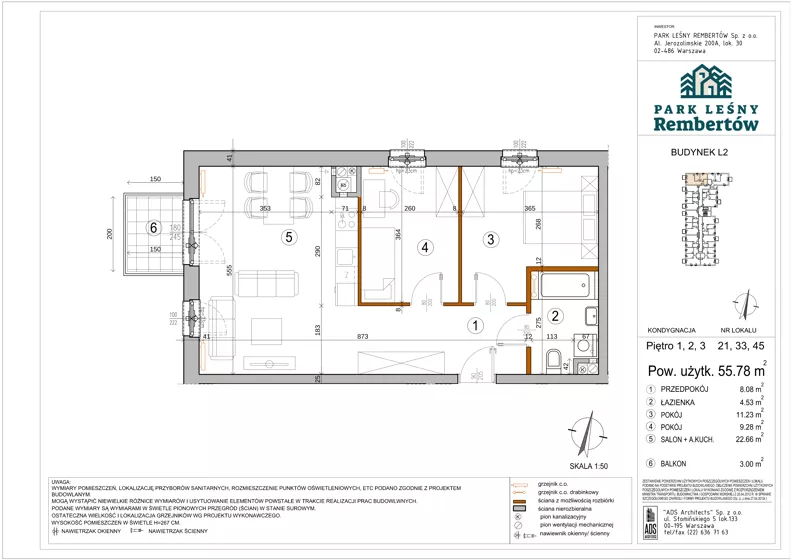 3 pokoje, mieszkanie 55,78 m², piętro 1, oferta nr L2-21, Park Leśny Rembertów - L1 L2, Warszawa, Rembertów, ul. Chełmżyńska 198