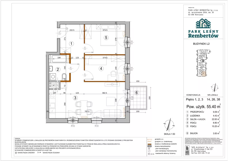 3 pokoje, mieszkanie 55,40 m², piętro 2, oferta nr L2-26, Park Leśny Rembertów - L1 L2, Warszawa, Rembertów, ul. Chełmżyńska 198