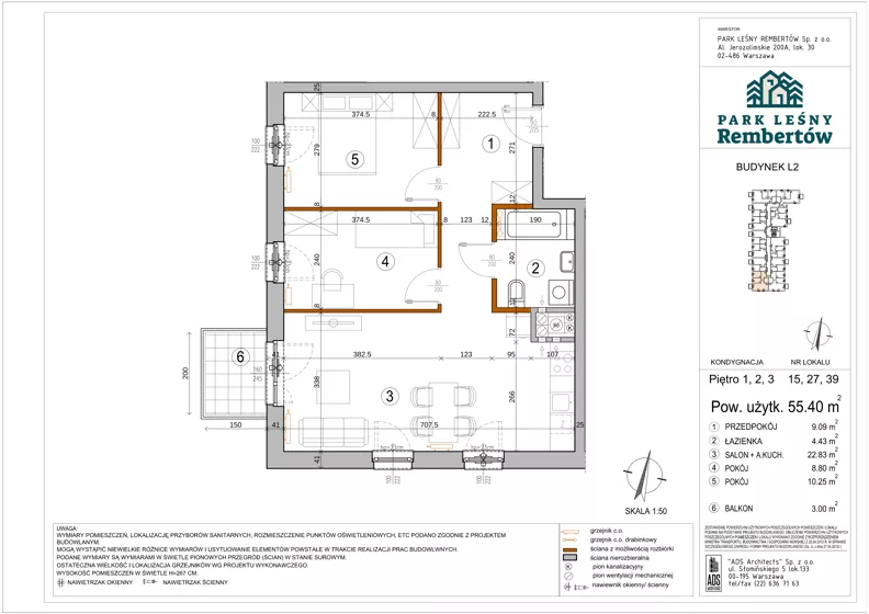 3 pokoje, mieszkanie 55,40 m², piętro 3, oferta nr L2-39, Park Leśny Rembertów - L1 L2, Warszawa, Rembertów, ul. Chełmżyńska 198