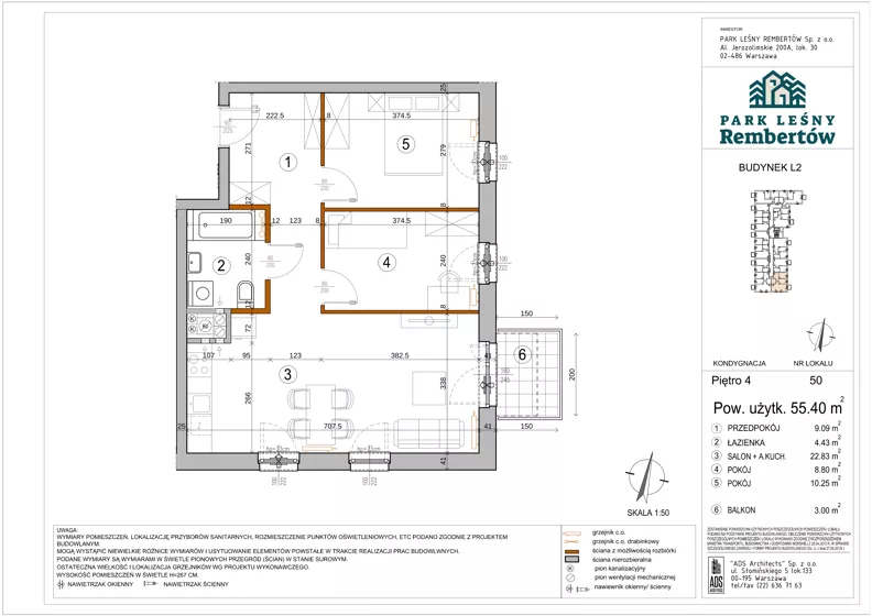 3 pokoje, mieszkanie 55,40 m², piętro 4, oferta nr L2-50, Park Leśny Rembertów - L1 L2, Warszawa, Rembertów, ul. Chełmżyńska 198