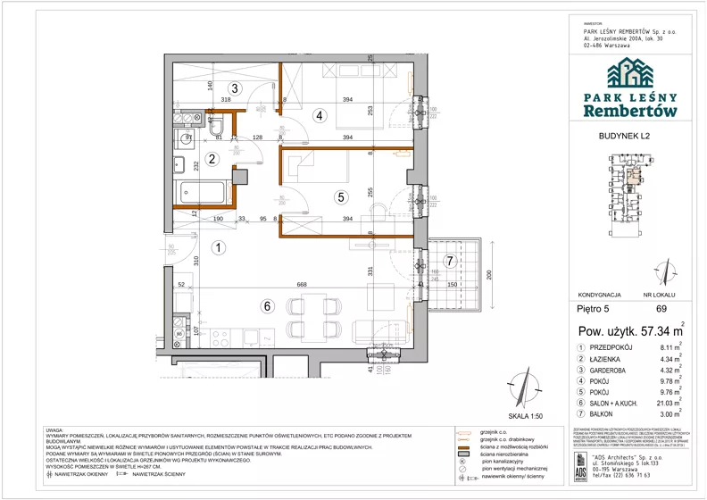 3 pokoje, mieszkanie 57,34 m², piętro 5, oferta nr L2-69, Park Leśny Rembertów - L1 L2, Warszawa, Rembertów, ul. Chełmżyńska 198