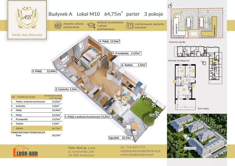 3 pokoje, mieszkanie 64,75 m², parter, oferta nr AM10, Osiedle Aleja Bohaterów, Komorowo, ul. Bociańskiego