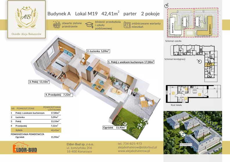 2 pokoje, mieszkanie 42,41 m², parter, oferta nr AM19, Osiedle Aleja Bohaterów, Komorowo, ul. Bociańskiego