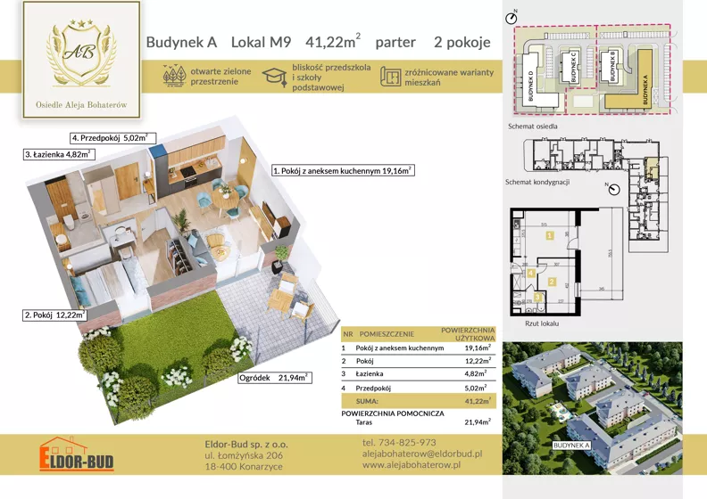 2 pokoje, mieszkanie 41,22 m², parter, oferta nr AM9, Osiedle Aleja Bohaterów, Komorowo, ul. Bociańskiego