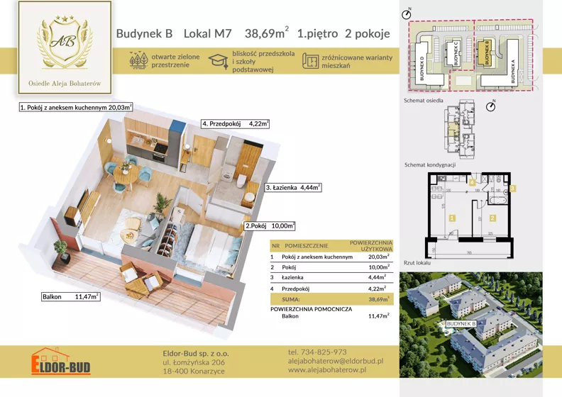 2 pokoje, mieszkanie 38,69 m², piętro 1, oferta nr BM7, Osiedle Aleja Bohaterów, Komorowo, ul. Bociańskiego