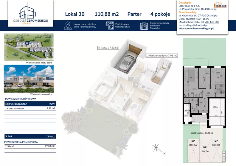 4 pokoje, mieszkanie 110,88 m², piętro 1, oferta nr 3B, Osiedle Żeromskiego IV, Tobolice, ul. Stefana Żeromskiego