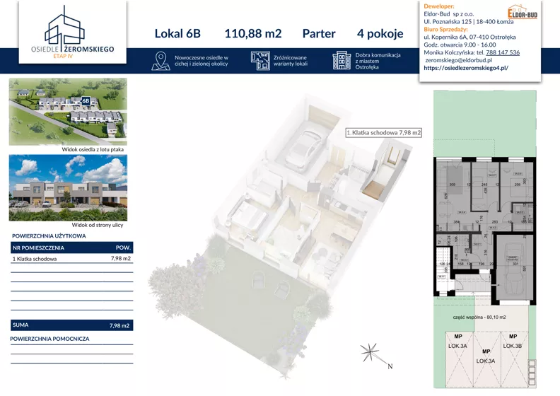 4 pokoje, mieszkanie 110,88 m², piętro 1, oferta nr 6B, Osiedle Żeromskiego IV, Tobolice, ul. Stefana Żeromskiego