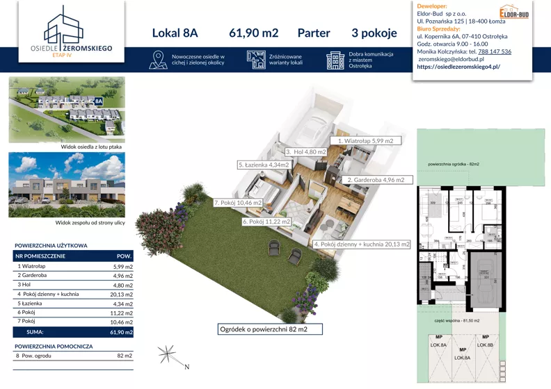 3 pokoje, mieszkanie 61,90 m², parter, oferta nr 8A, Osiedle Żeromskiego IV, Tobolice, ul. Stefana Żeromskiego