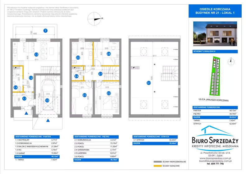 4 pokoje, mieszkanie 96,92 m², parter, oferta nr 21.1, Osiedle Korczaka, Radzymin, Ul. Korczaka 47-49