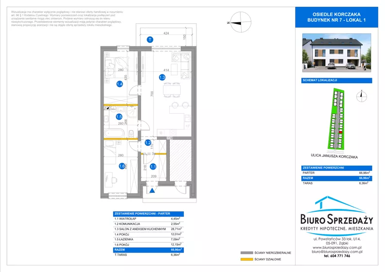 3 pokoje, mieszkanie 66,96 m², parter, oferta nr 7.1, Osiedle Korczaka, Radzymin, Ul. Korczaka 47-49