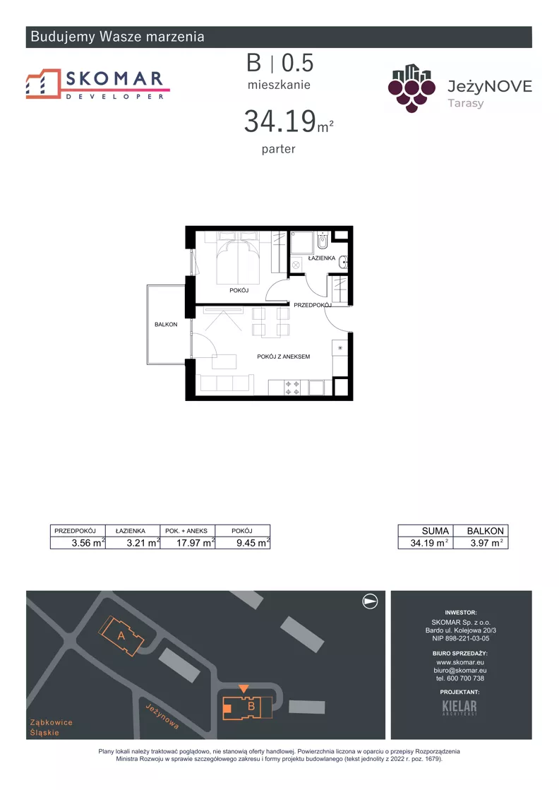 2 pokoje, mieszkanie 34,19 m², parter, oferta nr B0_5, JeżyNOVE Tarasy, Ząbkowice Śląskie, ul. Jeżynowa