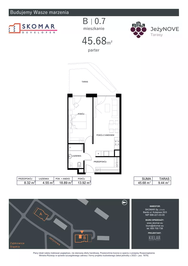 2 pokoje, mieszkanie 45,68 m², parter, oferta nr B0_7, JeżyNOVE Tarasy, Ząbkowice Śląskie, ul. Jeżynowa