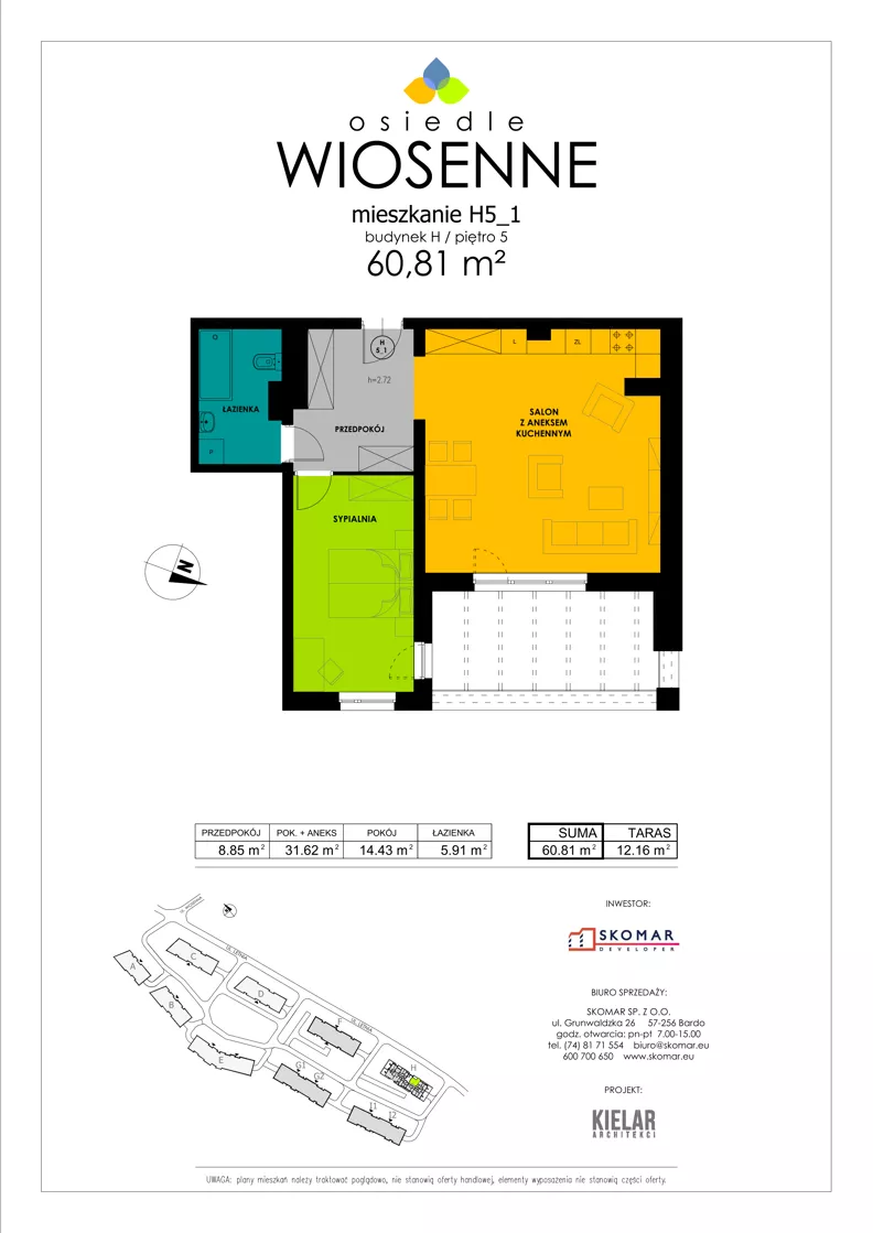 2 pokoje, mieszkanie 62,99 m², piętro 5, oferta nr H5_1, Osiedle Wiosenne, Kłodzko, ul. Zimowa